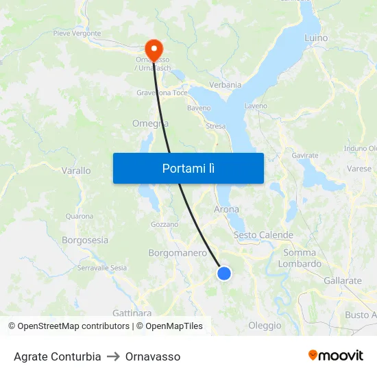 Agrate Conturbia to Ornavasso map