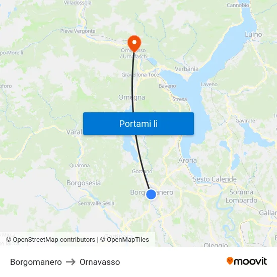 Borgomanero to Ornavasso map