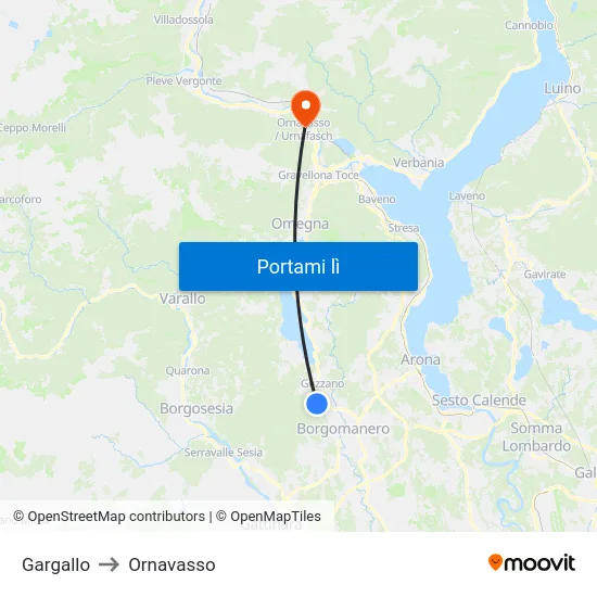 Gargallo to Ornavasso map