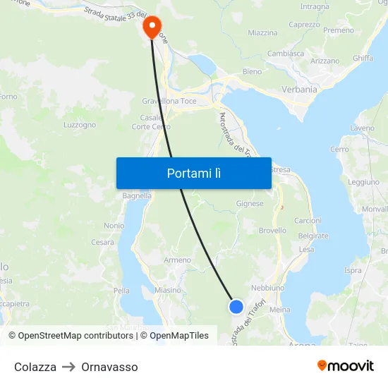 Colazza to Ornavasso map