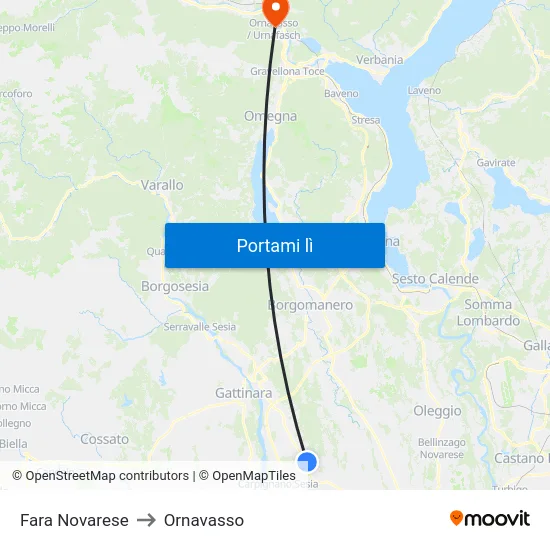 Fara Novarese to Ornavasso map
