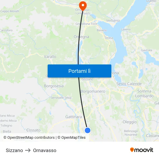 Sizzano to Ornavasso map