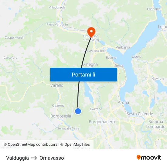 Valduggia to Ornavasso map