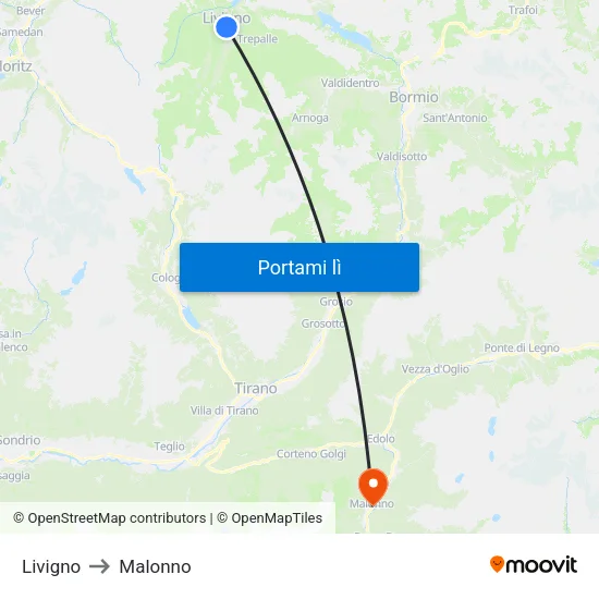 Livigno to Malonno map