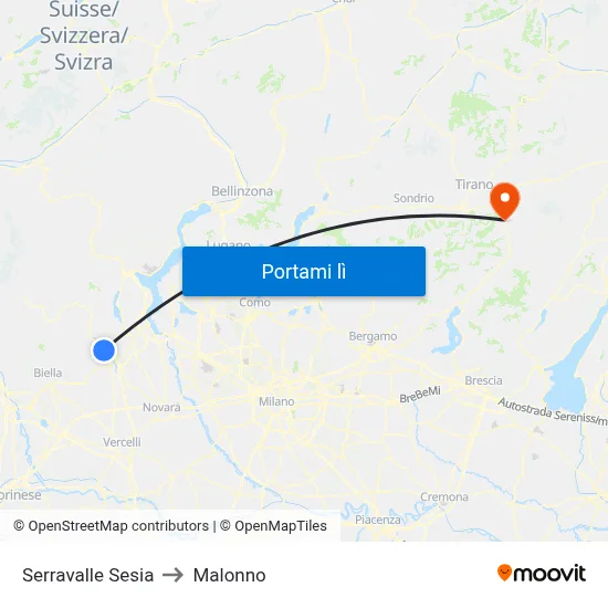 Serravalle Sesia to Malonno map