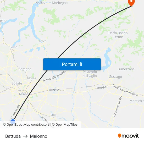 Battuda to Malonno map