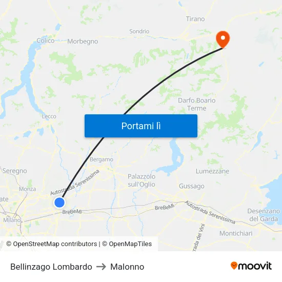 Bellinzago Lombardo to Malonno map