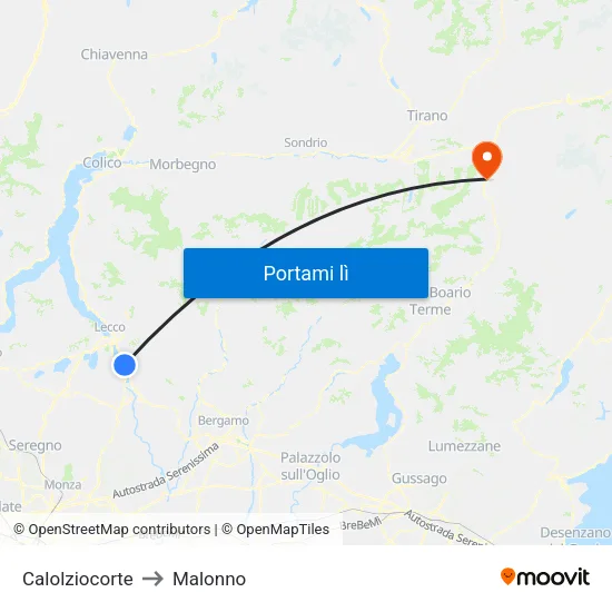 Calolziocorte to Malonno map