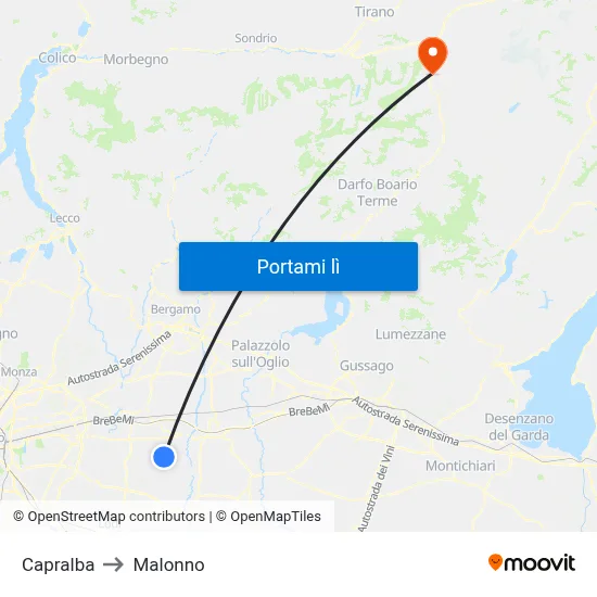 Capralba to Malonno map