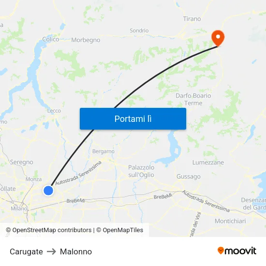 Carugate to Malonno map
