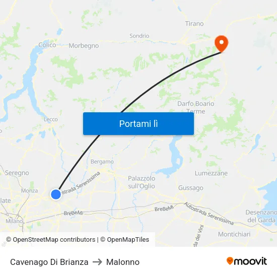 Cavenago Di Brianza to Malonno map