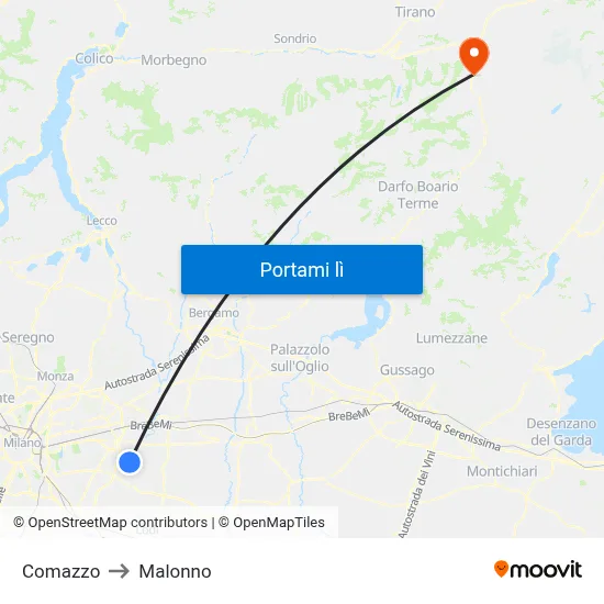 Comazzo to Malonno map