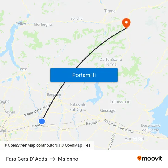 Fara Gera D' Adda to Malonno map