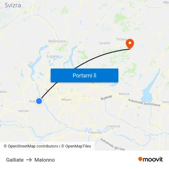 Galliate to Malonno map