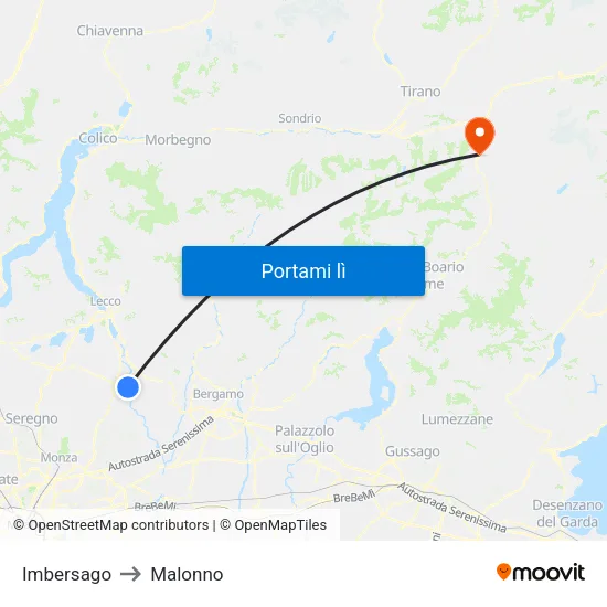 Imbersago to Malonno map