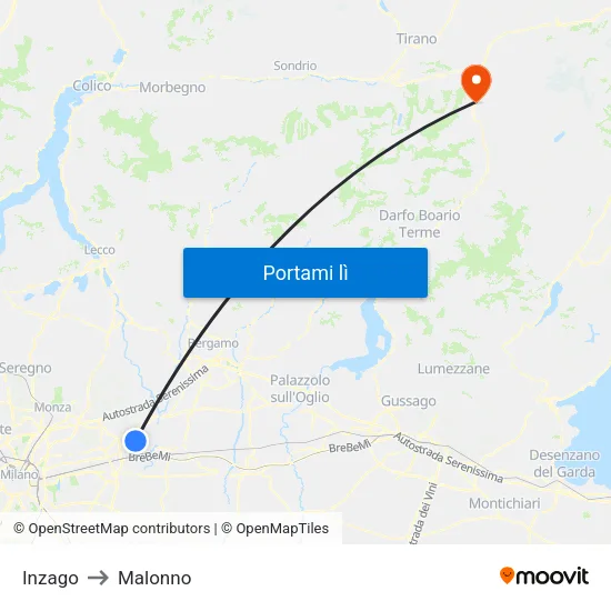 Inzago to Malonno map