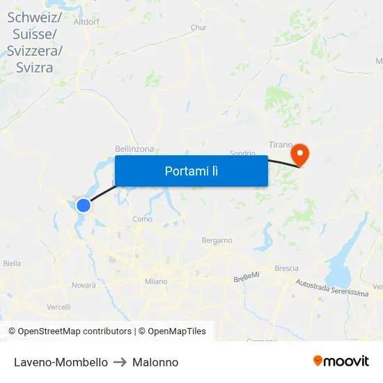 Laveno-Mombello to Malonno map
