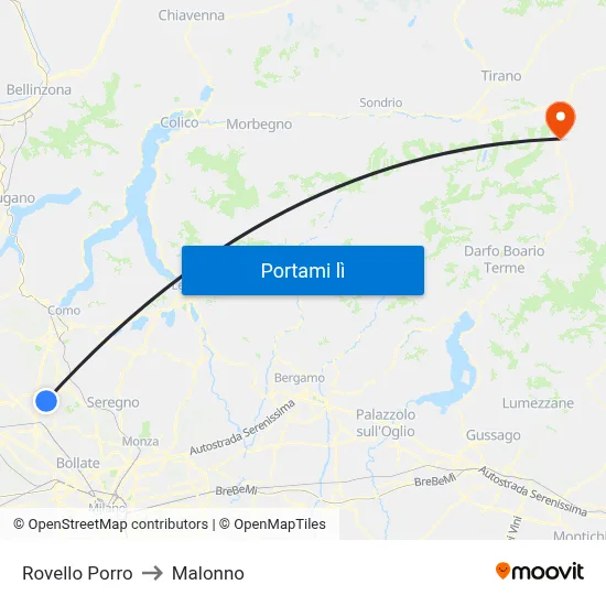 Rovello Porro to Malonno map