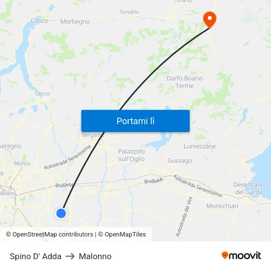 Spino D' Adda to Malonno map