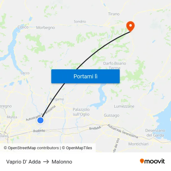 Vaprio D' Adda to Malonno map