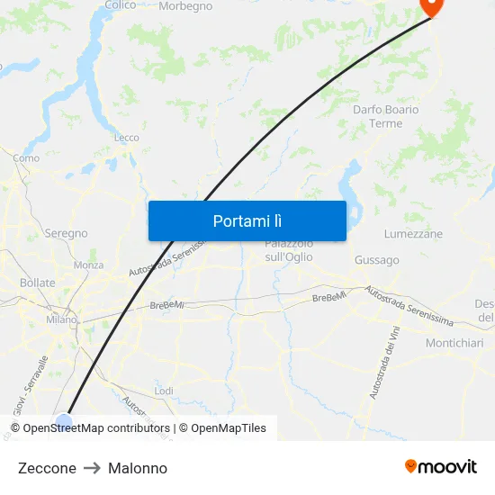 Zeccone to Malonno map