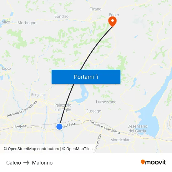 Calcio to Malonno map