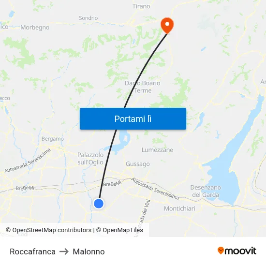Roccafranca to Malonno map