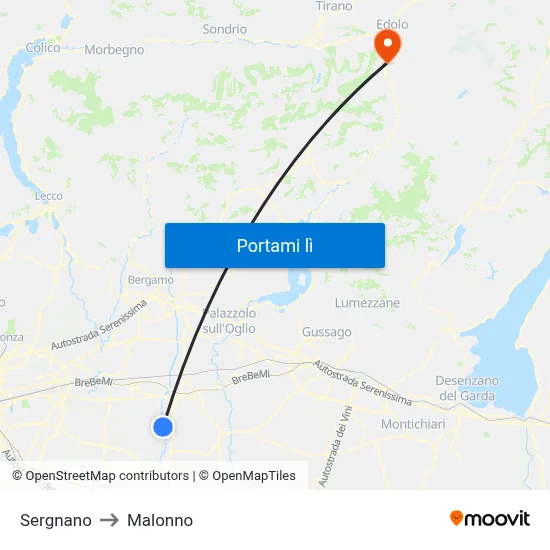 Sergnano to Malonno map