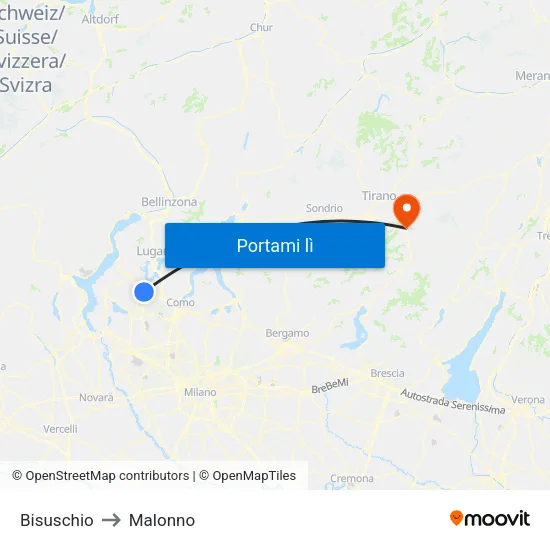 Bisuschio to Malonno map