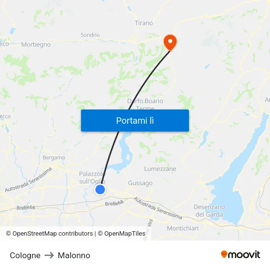Cologne to Malonno map