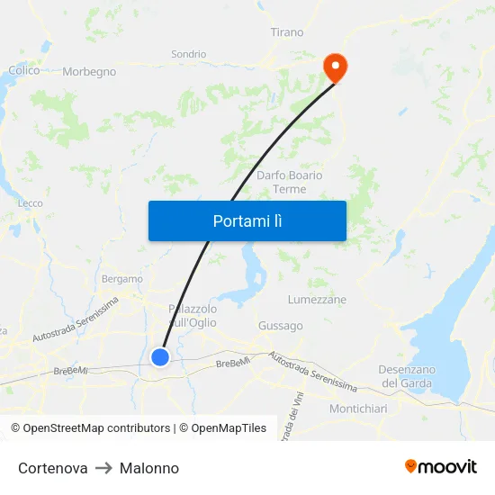 Cortenova to Malonno map