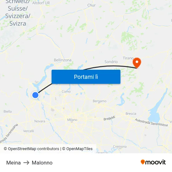 Meina to Malonno map