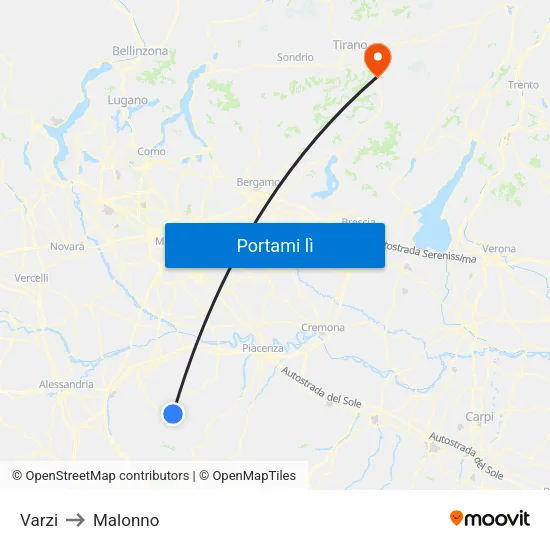Varzi to Malonno map