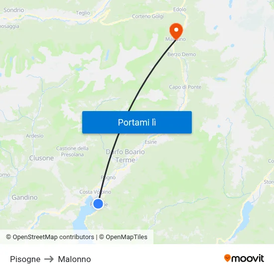 Pisogne to Malonno map