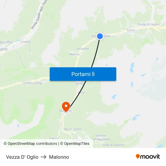 Vezza D' Oglio to Malonno map