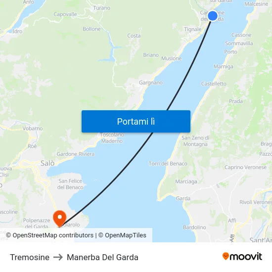 Tremosine to Manerba Del Garda map