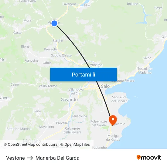 Vestone to Manerba Del Garda map