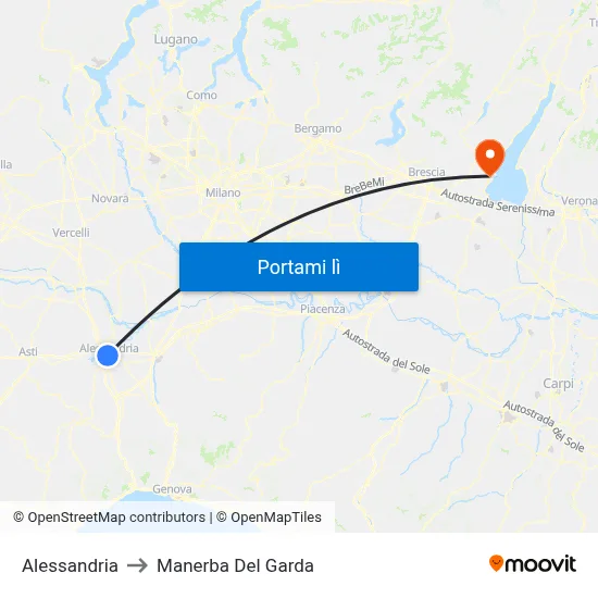 Alessandria to Manerba Del Garda map