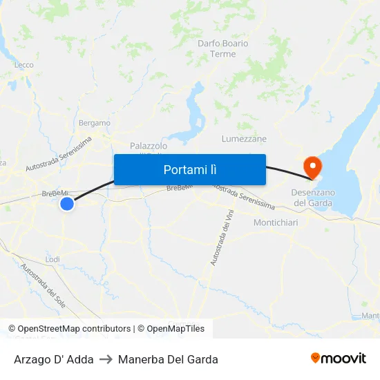 Arzago D' Adda to Manerba Del Garda map