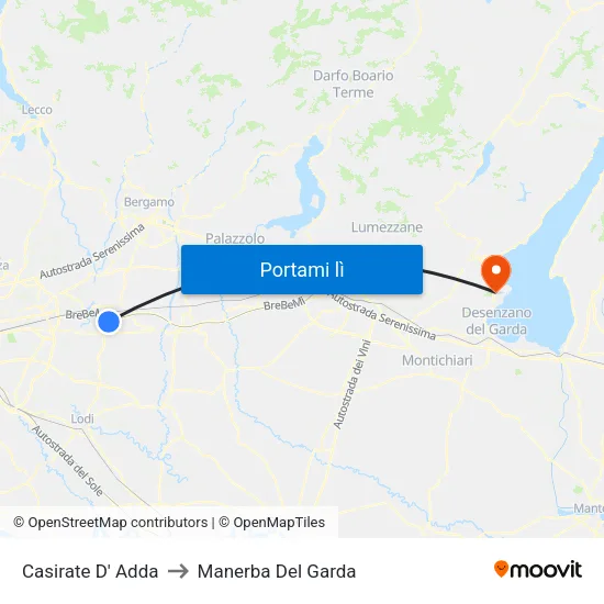 Casirate D' Adda to Manerba Del Garda map