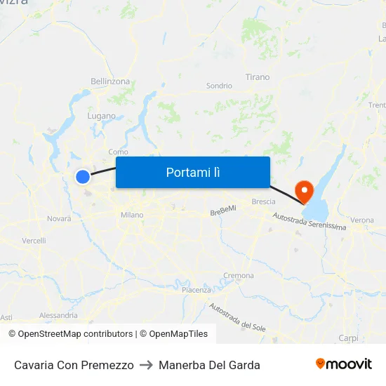 Cavaria Con Premezzo to Manerba Del Garda map