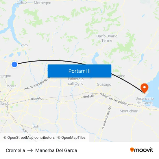 Cremella to Manerba Del Garda map