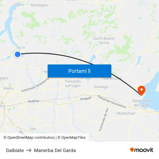 Galbiate to Manerba Del Garda map