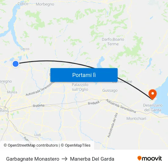 Garbagnate Monastero to Manerba Del Garda map