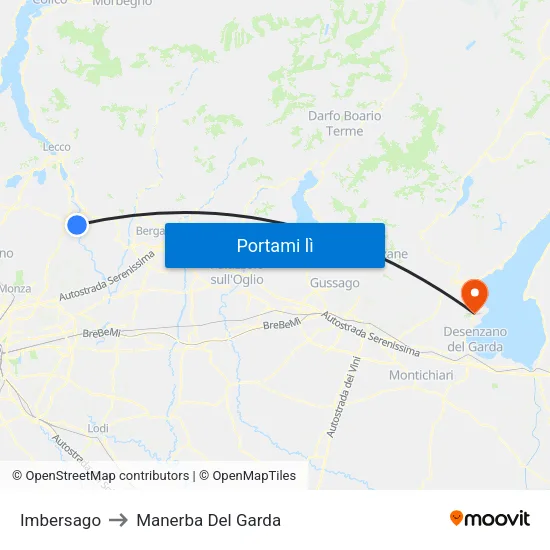 Imbersago to Manerba Del Garda map
