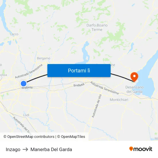 Inzago to Manerba Del Garda map