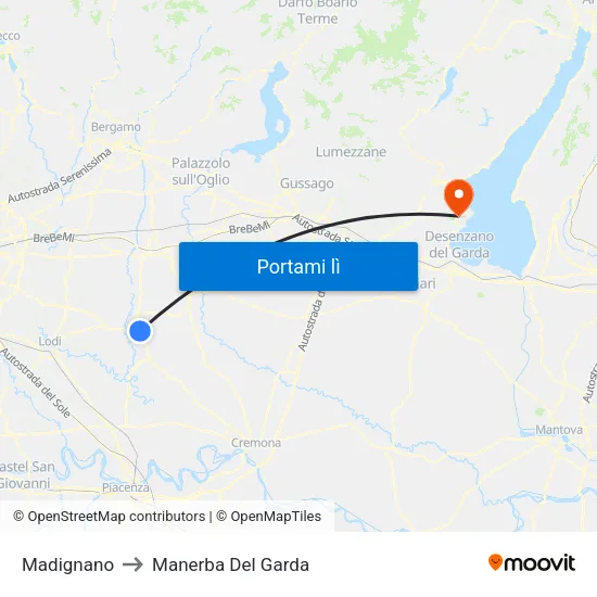 Madignano to Manerba Del Garda map