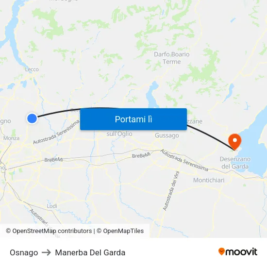 Osnago to Manerba Del Garda map
