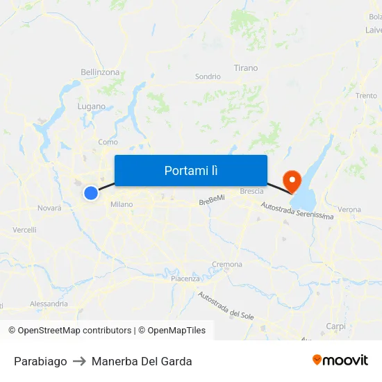 Parabiago to Manerba Del Garda map