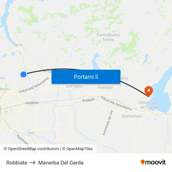 Robbiate to Manerba Del Garda map